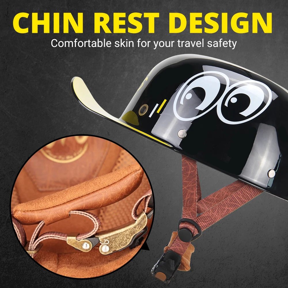 Мотоциклетный шлем винтажный защитный с открытым лицом черного цвета |