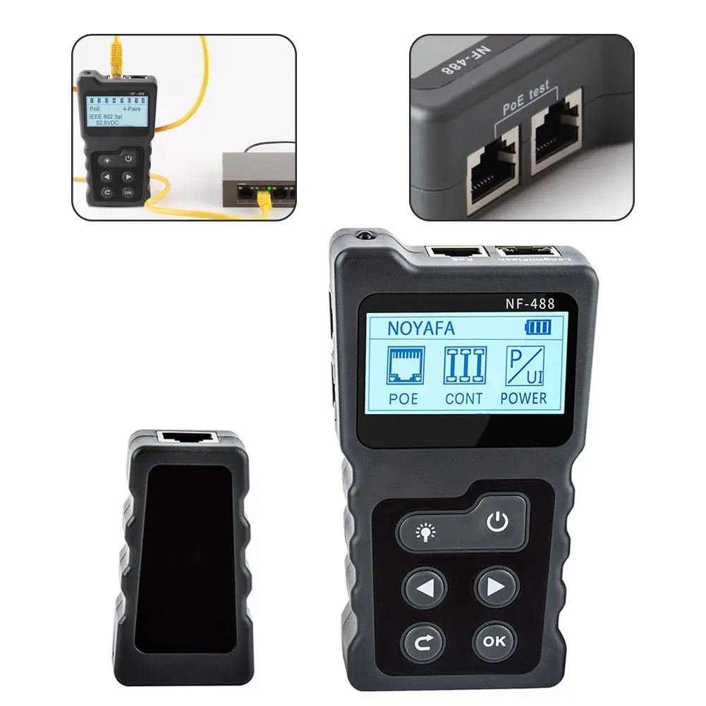 

LCD Network Cable Tester Lan Test PoE Checker NF-488 Inline PoE Voltage Current Tester With Cable Tracker the Ethernet New