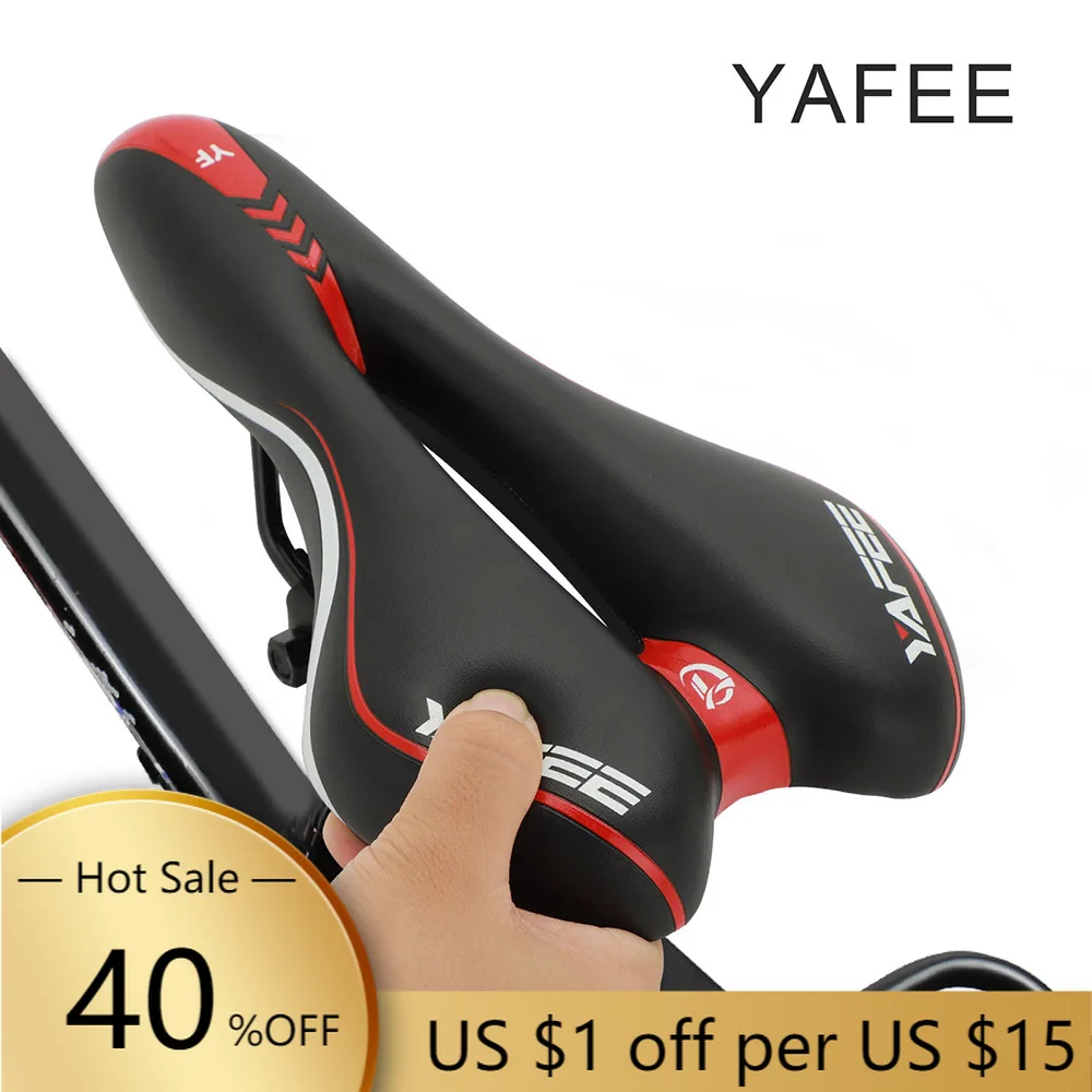 

YAFEE Bicycle Saddle Cushion Hollow Breathable Mountain Road Cycling Seat Soft PU Leather Surface MTB Bike Bike Saddle for Men