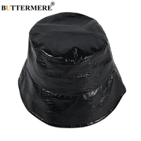 buttermere bucket hat women black pu leather female harajuku hat autumn winter ladies brand solid casual fisherman hat