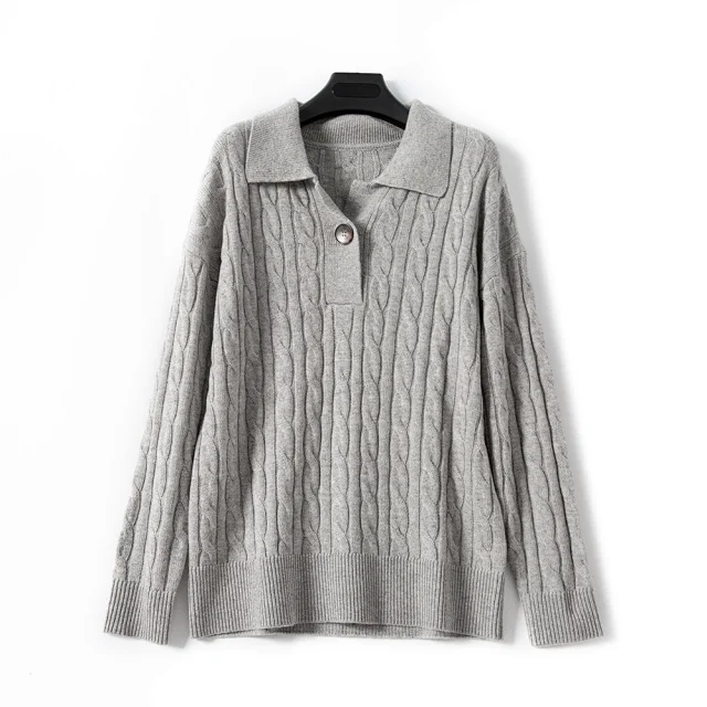 

Women's Solid Color Sweater Single Button Twist Turn-down Collar Simple Casual Spring 2021 Jumper