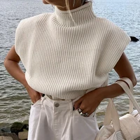 autumn and winter new solid color woolen sexy temperament high neck short sleeved sweater top women vetement femme 2021