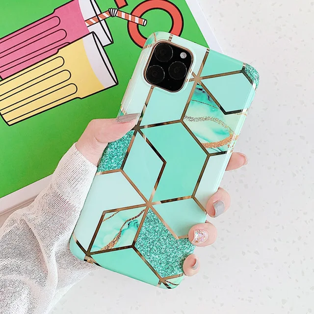 XW0332 Чехлы для телефонов Lovebay с геометрическим мрамором и текстурой для iPhone 11 Pro XR XS Max 7 8 Plus X Мягкая IMD чистая Гальваническая задняя крышка в подарок - Цвет: XW0332
