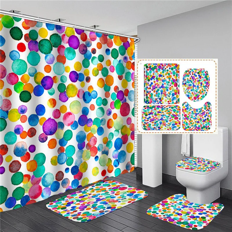 waterproof polyester shower curtain with hooks partition bathroom decoration toilet four piece non slip toilet floor mat doormat free global shipping