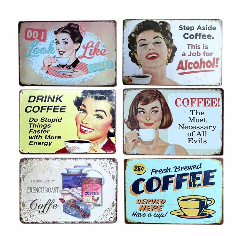 

Coffee Tin Sign Vintage Plaque Bar Metal Poster Cafe Decoration Pub Retro Wall Plates Decorative Home Decor 20x30cm