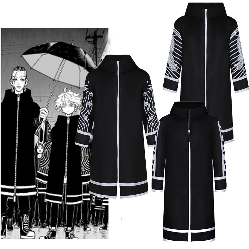 

Tokyo Revengers Cosplay Senju Kawaragi Cloak Cape Hoddies Akashi Takeomi Brahman Uniform Long Black Coat Halloween Party Anime