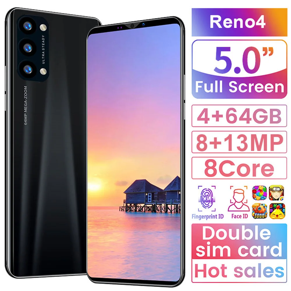 

Global Version Multi-Language Smartphone Reno4 4GB RAM 64GB ROM 5.0Inch Screen 8+13MP Camera 3800mAh Battery Hot Mobile Phone