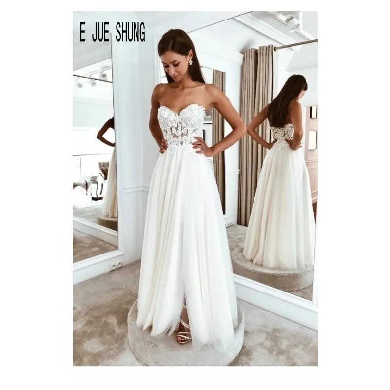 E JUE SHUNG скромные свадебные платья с разрезом по бокам без бретелек открытой
