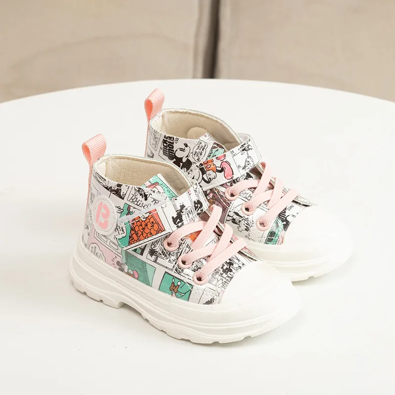 

Disney children shoes Mickey Mouse Minnie boys and girls new breathable non-slip comfortable PU all-match sneakers for kids