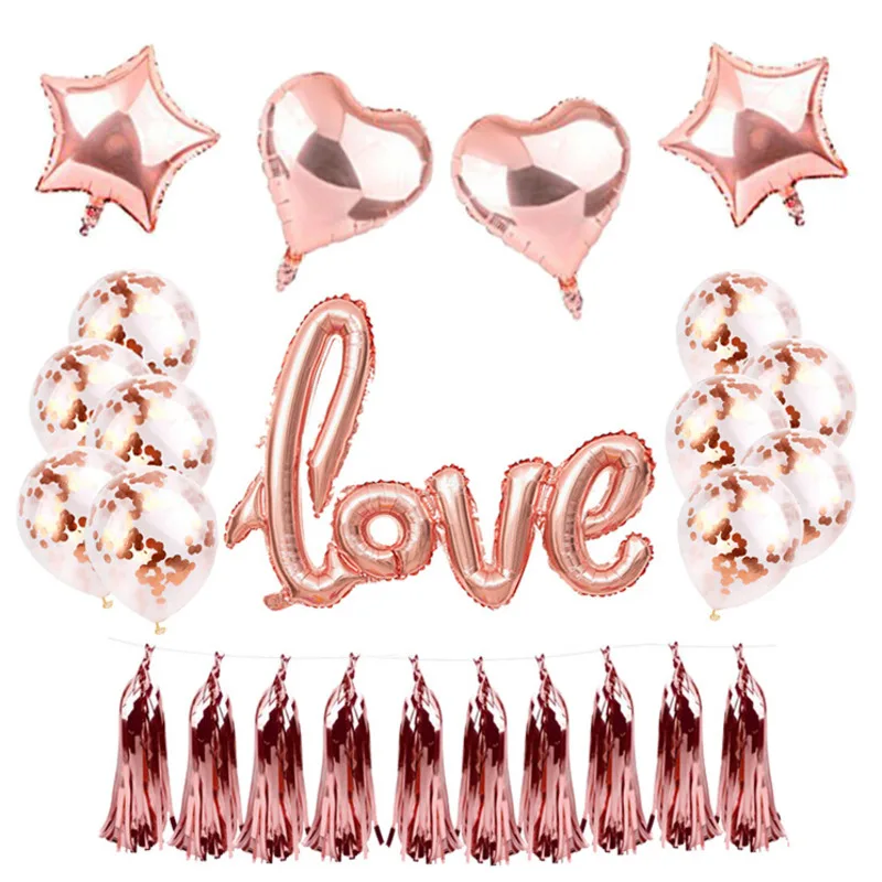 

Balloon Happy Letter Tassel Banner Garland Set Rose Gold Champagne Romantic Proposal Party Decoration