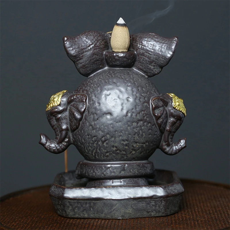 

Elephant LED Backflow Cone Incense Burner Waterfall Incense Holders Home Decor Decorations Statue Ornaments Handmade Gift