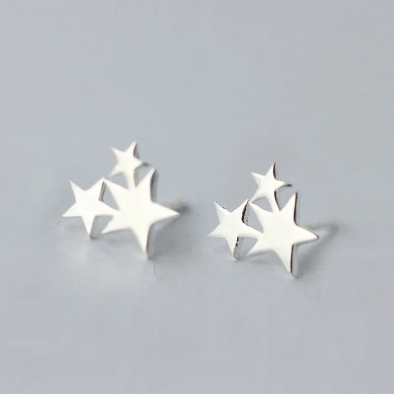Женские серьги гвоздики из серебра 100% пробы с тремя звездами|Серьги-гвоздики| |