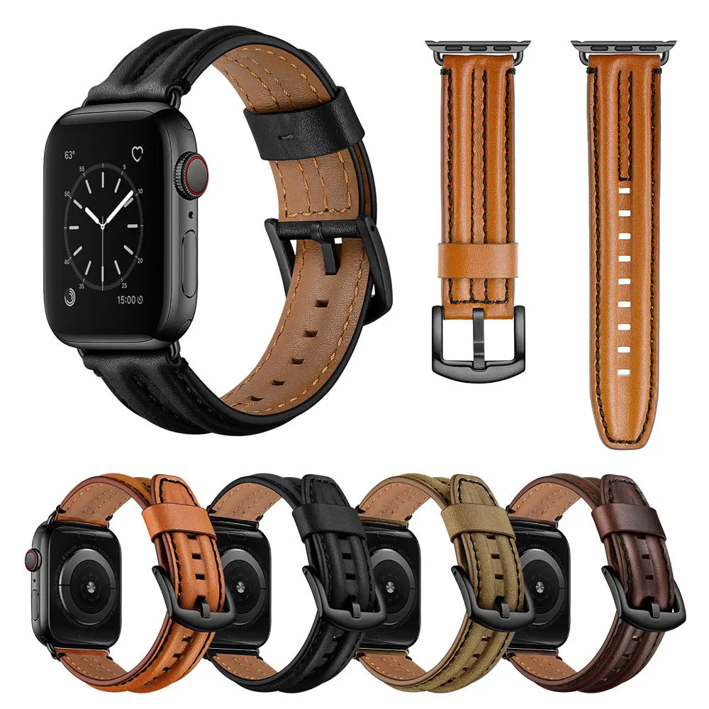 

For Apple Watch Serie 5 Genuine Leather Strap for iWatch 44mm 40mm 42mm 38mm bracelet Band Leather Watchband