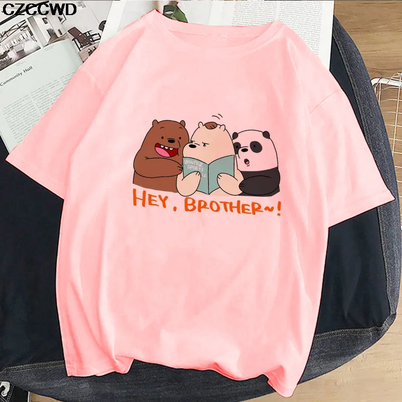 

Summer Fashion Cartoon Panda Funny Girl T-shirt Gift Cute Cartoon Ice Bear Print Short Sleeve Casual Harajuku Kawaii Top Tee
