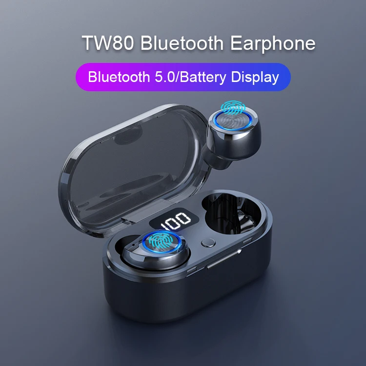 

TWS 5.0 Bluetooth Headphone Wireless Fone De Ouvido Headset In-Ear Sports Smart Touch Waterproof Binaural Call LED Portable TW80