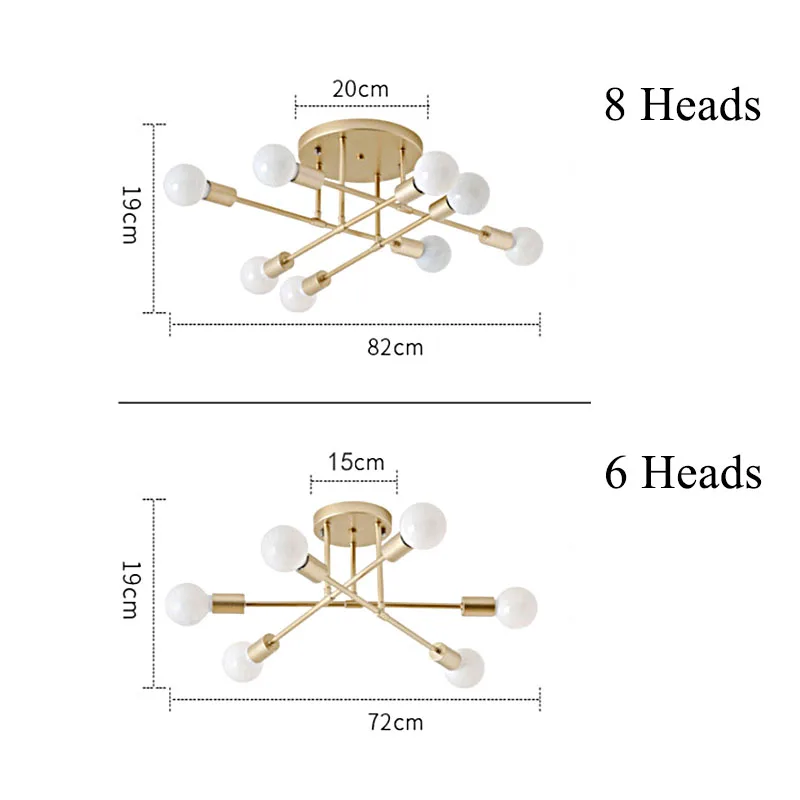 Smuxi moderno 6/8 cabeza LED Industrial de hierro luz de techo E27 lámpara de habitación nórdica iluminación nórdica lámparas de 220V (bombilla no incluir)