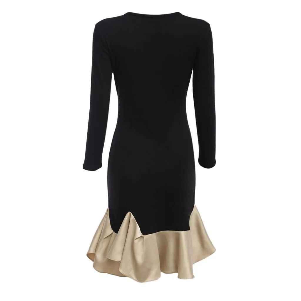 

Summer ladies dress round neck stitching ruffled nightclub party elegant sexy slim half sleeve mini dress Z1118