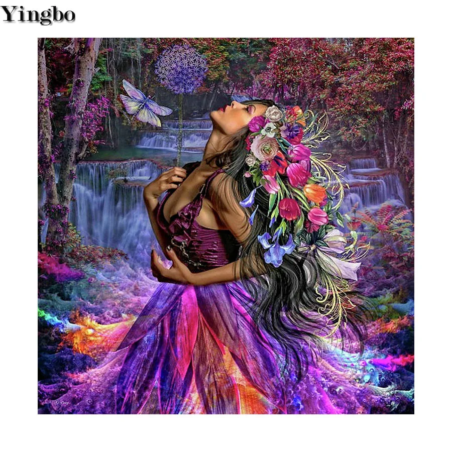 

Woman flower 5d Square Round Diamond Embroidery Diy Diamond Painting Cross Stitch waterfall landscape Home Decor Diamond Mosaic