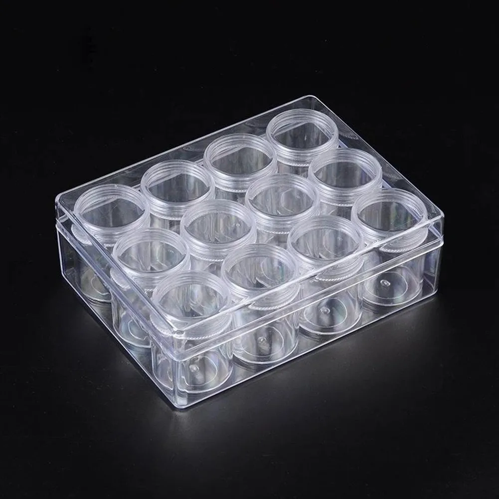 

12pcs Clear Plastic Rectangle Beads Storage Box Jars Bottles Container Packaging Organizer Case Jewelry Pills Nail Art Screw
