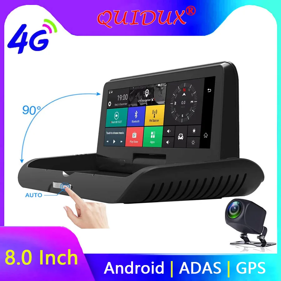 QUIDUX 8 дюймов ips 4G Автомобильный видеорегистратор Камера gps Android FHD 1080P ADAS Dash cam двойной объектив Автомобильный видеорегистратор ночного видения удаленный монитор