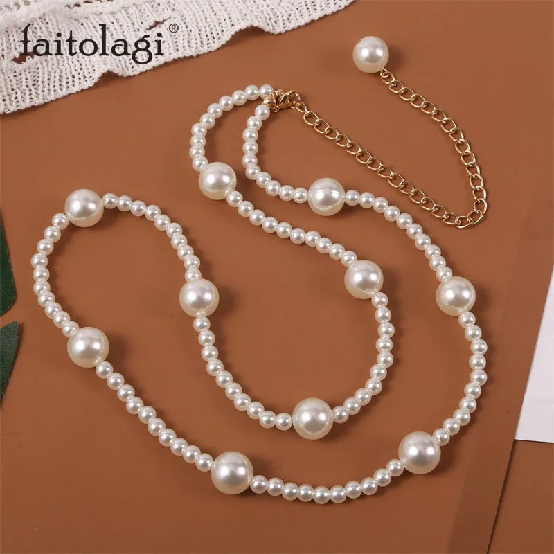 Простой Длинный жемчужный ремень ручной работы Модный женский с цепочкой для