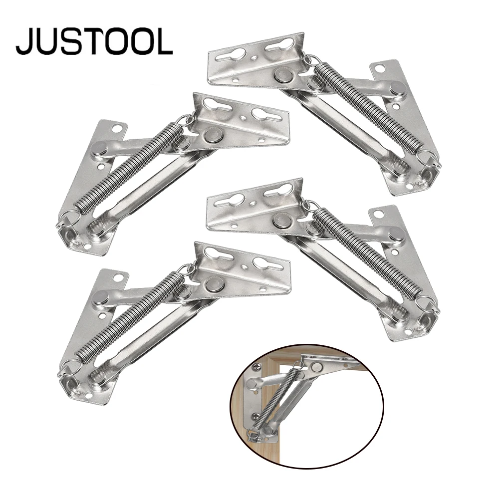 

JUSTOOL 2 Pairs Spring Hinges Kitchen Cabinet Lifting Flip Flap Door Hinge Heavy Storage Footstool Storage Box Left Right Spring