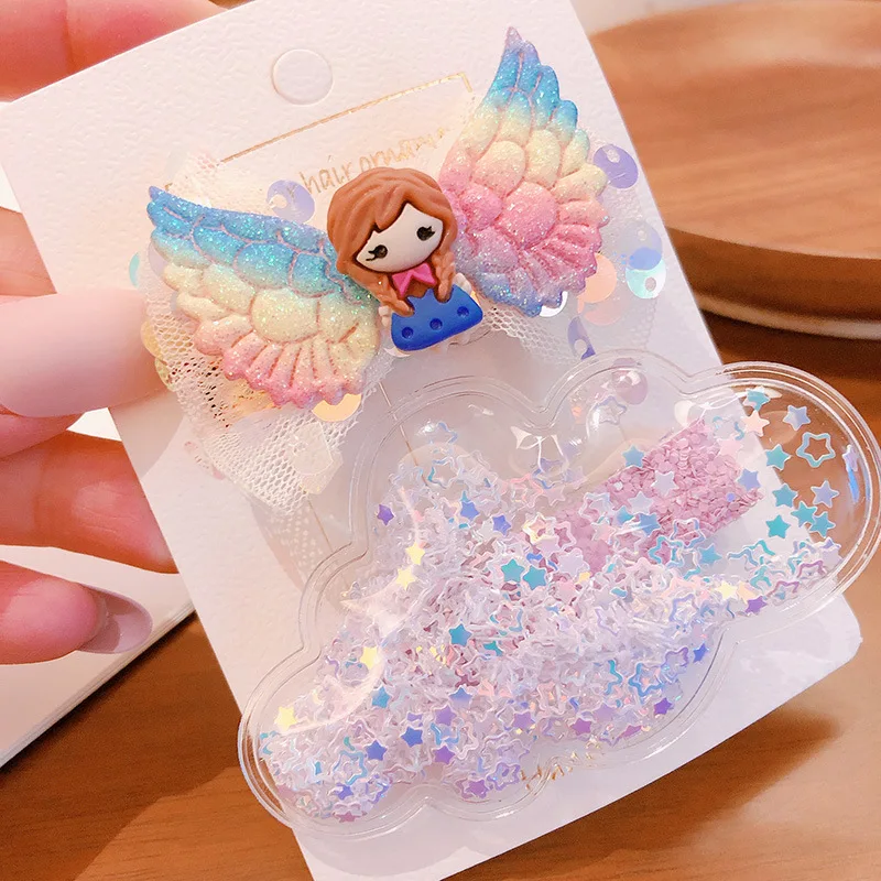 

Colorful Angel Wings Princess Lace Bow Transparent PVC Quicksand Children's Duckbill Clip