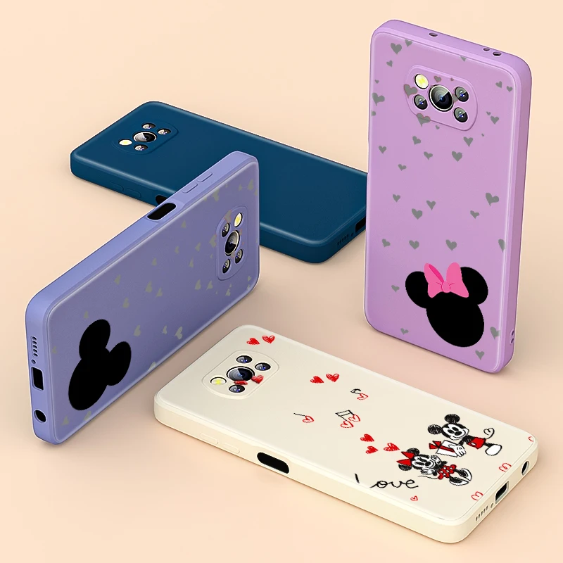 

Liquid Silicone Soft Cover Mickey M Minnie For Xiaomi Poco X3 NFC X2 M3 F3 GT C3 Mix 4 CC9 A3 Pro Lite Phone Case