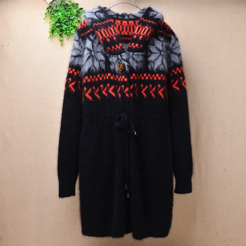 Женские Модные полосатые кашемировые кардиганы с капюшоном зимние куртки из