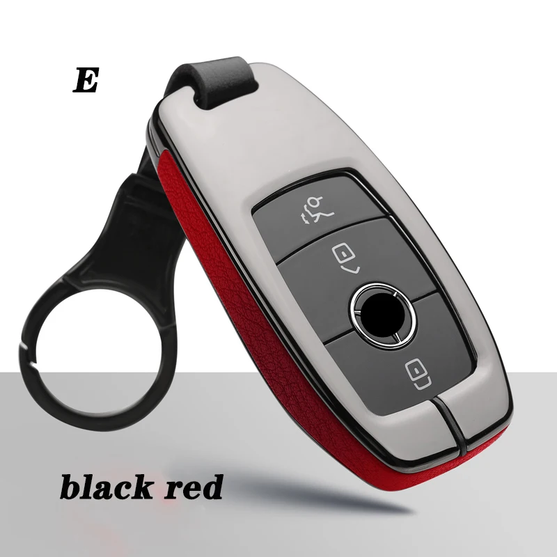 E-black red Цинковый сплав кожаный чехол для ключей автомобиля для Mercedes Benz E V-Class E300 W202 W210 защитная оболочка брелок автомобильные аксессуары - Название цвета: E-black red