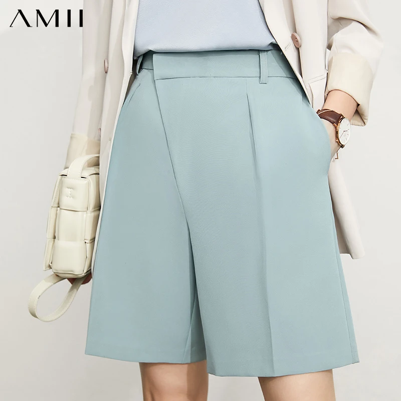 

Amii Minimalism Summer New Women's Shorts Offical Lady Solid High Waist Straight Women's Suit Pants Causal Pants 12120242