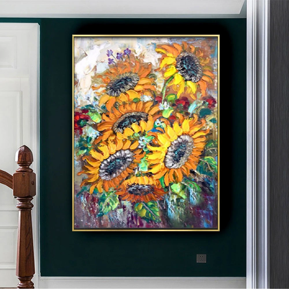 

Handmade Van Gogh Sunflower Painting Wall Art Retro Flower Wall Pictures For Living Room Hand Painted Wall Decor VanGogh