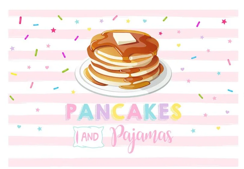 Sweet Pancakes and Pajamas Birthday Party Backdrops for Girls Pink Stripes Confetti Colorful Stars Photography Background enlarge