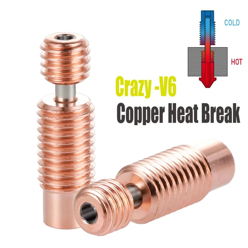 

3D Printer Throat Nozzle Copper&Stainless Steel All-Metal NF V6-Crazy Heat Break For 1.75mm Filament E3D V6 Hotend Heater Block