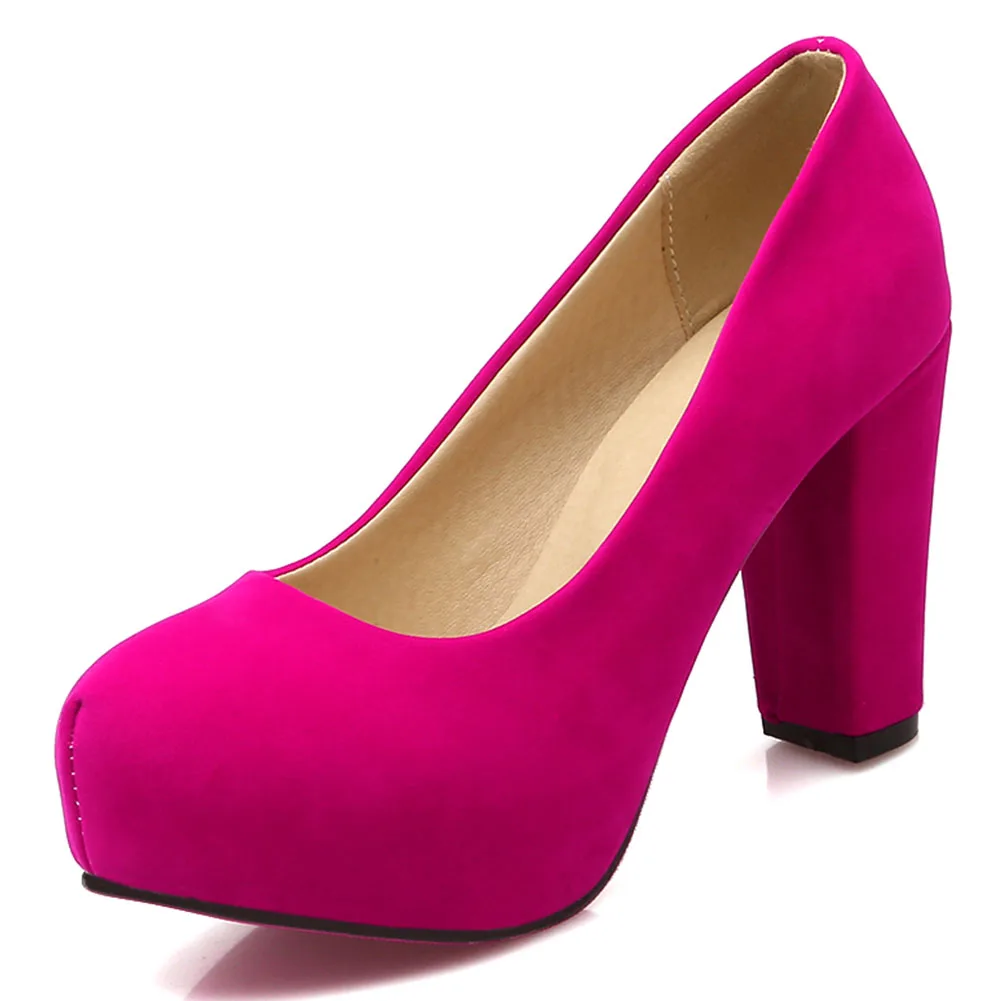 

BONJOMARISA Elegant Sexy Girls Party Pumps Flock Platform Flock Block Heel Shallow Pumps Women Spring Stylish Dress Shoes Woman