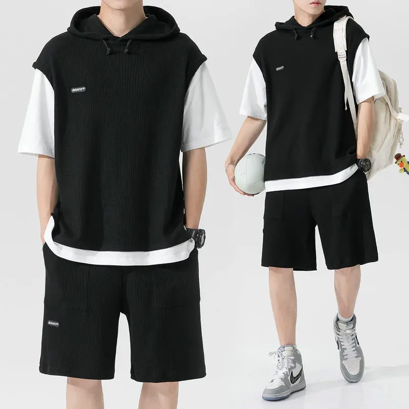 

Trill! Short sleeve T-shirt male summer two-piece false two DF468TP88 leisure suit