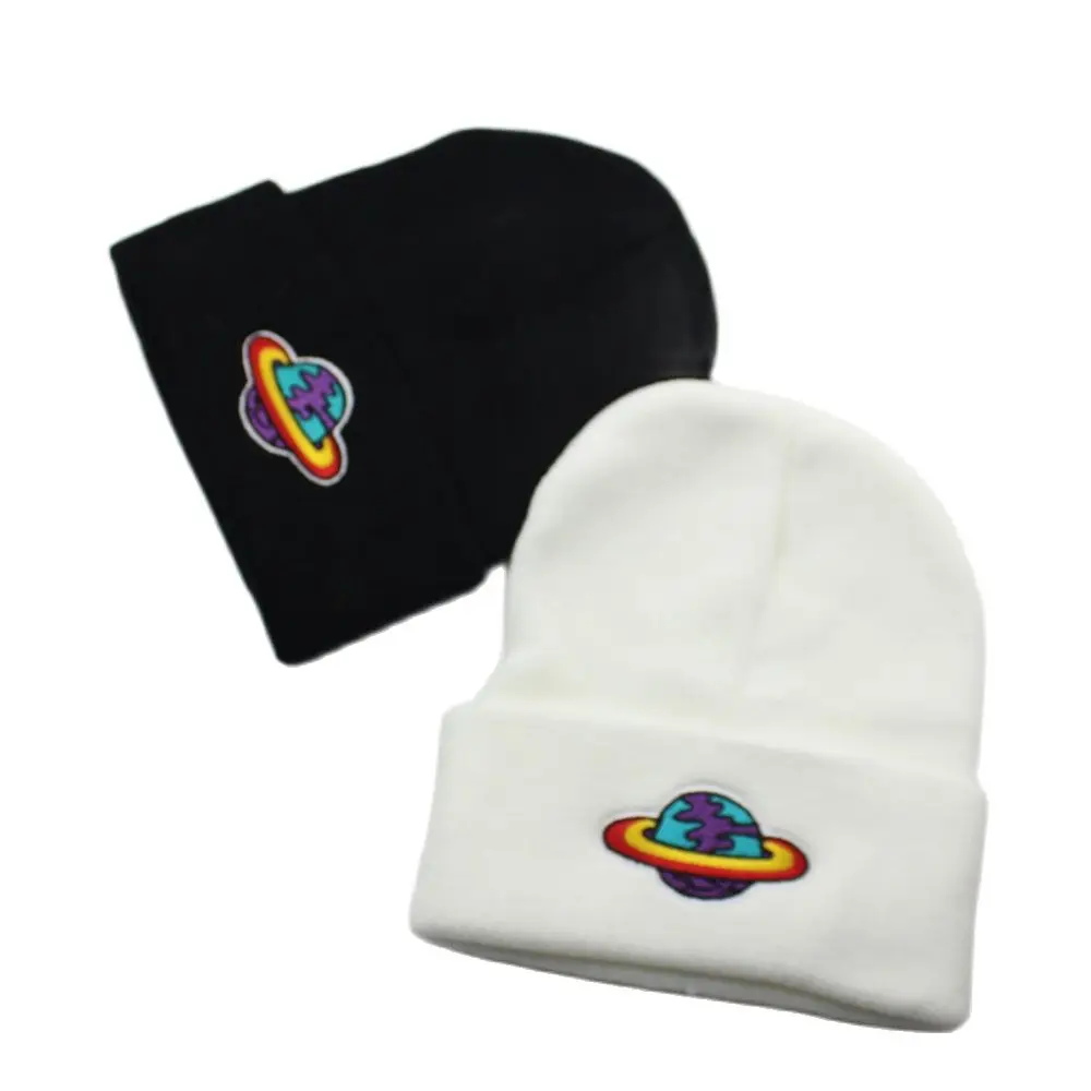 

2021 New Winter Knitted Hat Men's Women's Embroidery Planet Outdoor Warm Solid Color Autumn Beanie Cap Winter Skull Hats