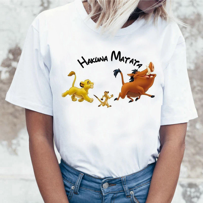 Забавная рубашка хакуна матата Женская Harajuku Ullzang The Lion King кавайная футболка Femme летняя футболка Модный Топ Футболка женская футболка