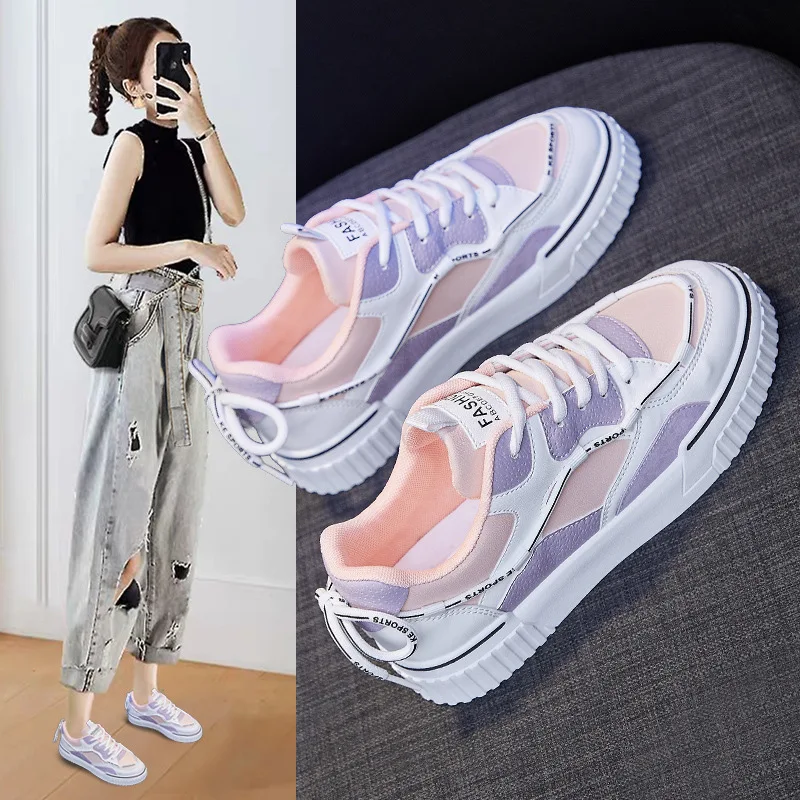 

Spring Women Leather Casual Shoes Fashion Colors Japanese Style Comfortable Girl Leisure Flat Shoes Lace-up Sneakers 3 Colors