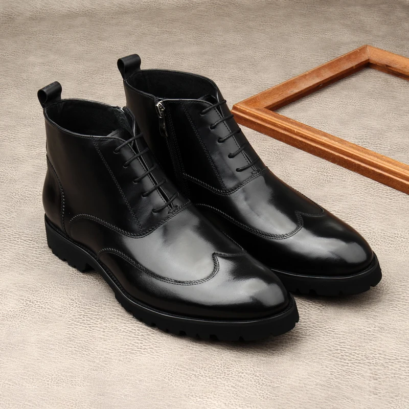 Ботинки Челси высокие топы. Воловья кожа кружево рабочая одежда круглая голова |