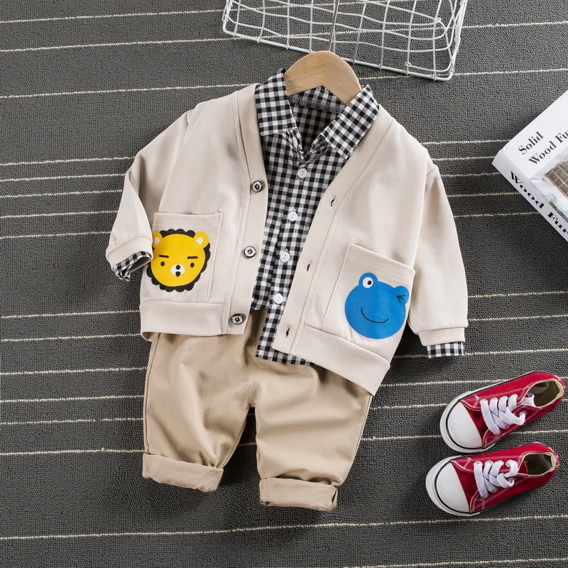 

Spring Autumn Baby Girl Boy Clothes Set Kids Clothes Children Clothing Sets Cardigan Jacket + Plaid shirt + Pants 3PCS Tracksuit