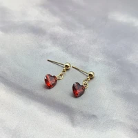 red heart cute drop earrings for women plated gold zircon s925 silver needle fashion charming earring fine jewelry girl gift new