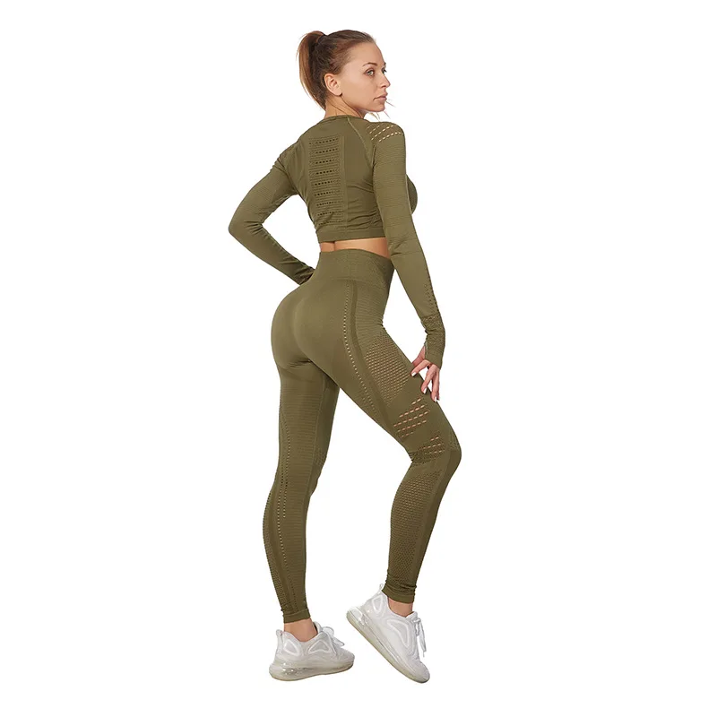 

Yoga suit women long sleeve suit mesh ventilation elastic quick drying exercise fitness clothing suit sports wear for women gym