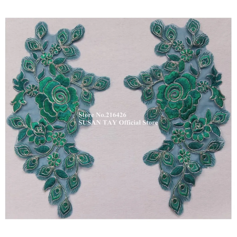 1 пара = 2 шт. x темно синий/Серебряный цветок кружево вышитые аппликации воротники