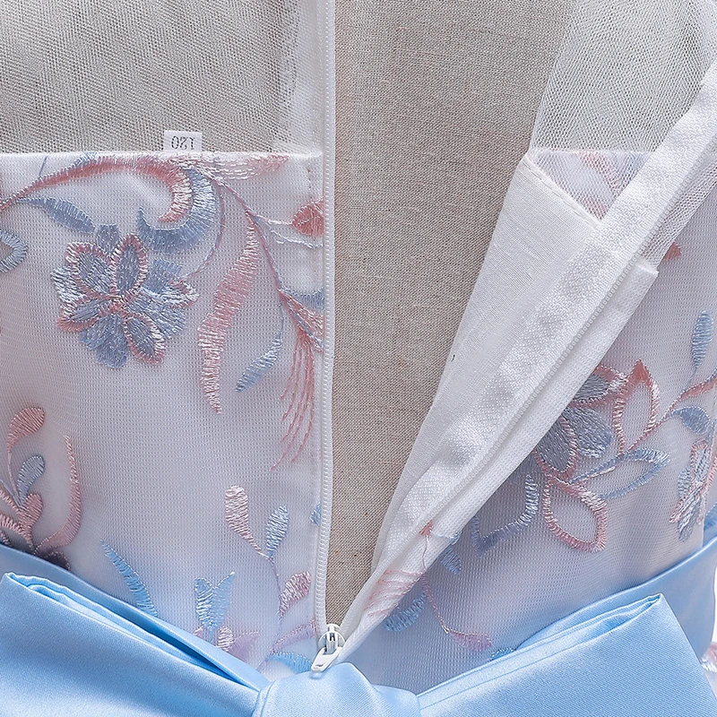 

Flower Girls Dresses Illusion Sleeveless Pearls Embroidery O-Neck Tulle Lace Floor-Length Luxury Kids Party Princess Gown F413