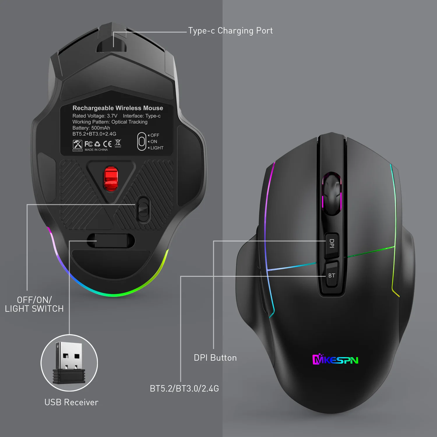 2 mode wireless mouse bluetooth 2 4g rgb rechargeable mouse wireless computer silent mause ergonomic gaming mouse for laptop pc free global shipping