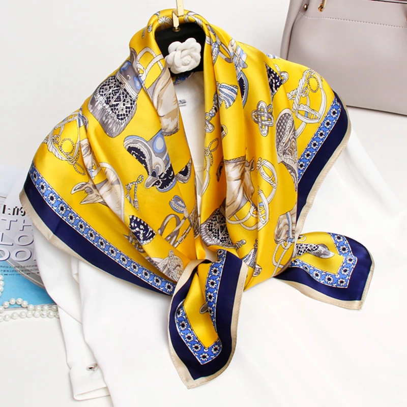 Женский квадратный шелковый шарф 88*88 см роскошная брендовая шаль и обертка для