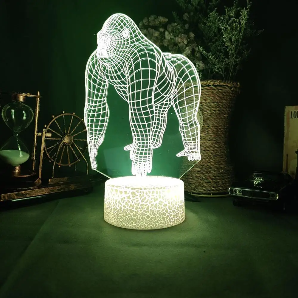 Акриловый светодиодный ночник Gorilla 3D 7 цветов домашний декор художественная