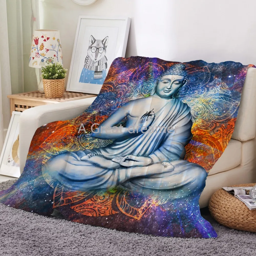 ?? Budha-ポリエステル製の3Dプリントが施されたフリースブランケット,飲用寝具,フランネル