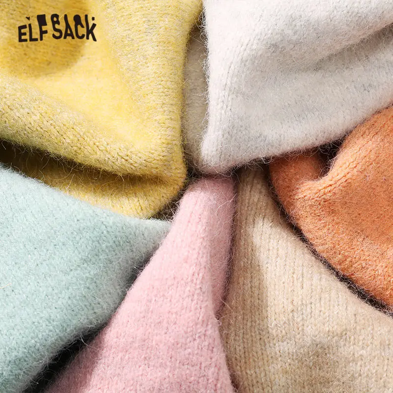 ELFSACK Multicolor Solid Casual Knit Split Pullover Sweater Women 2020 Winter Pure Korean Drop Shoulder Sleeve Ladies Basic Tops | Женская